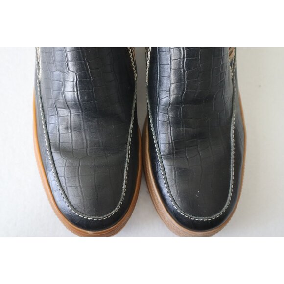 Rare John Fluvog Mett Black Croc-Embossed Leather Slip-On Sneakers Luxe Sole main image 7
